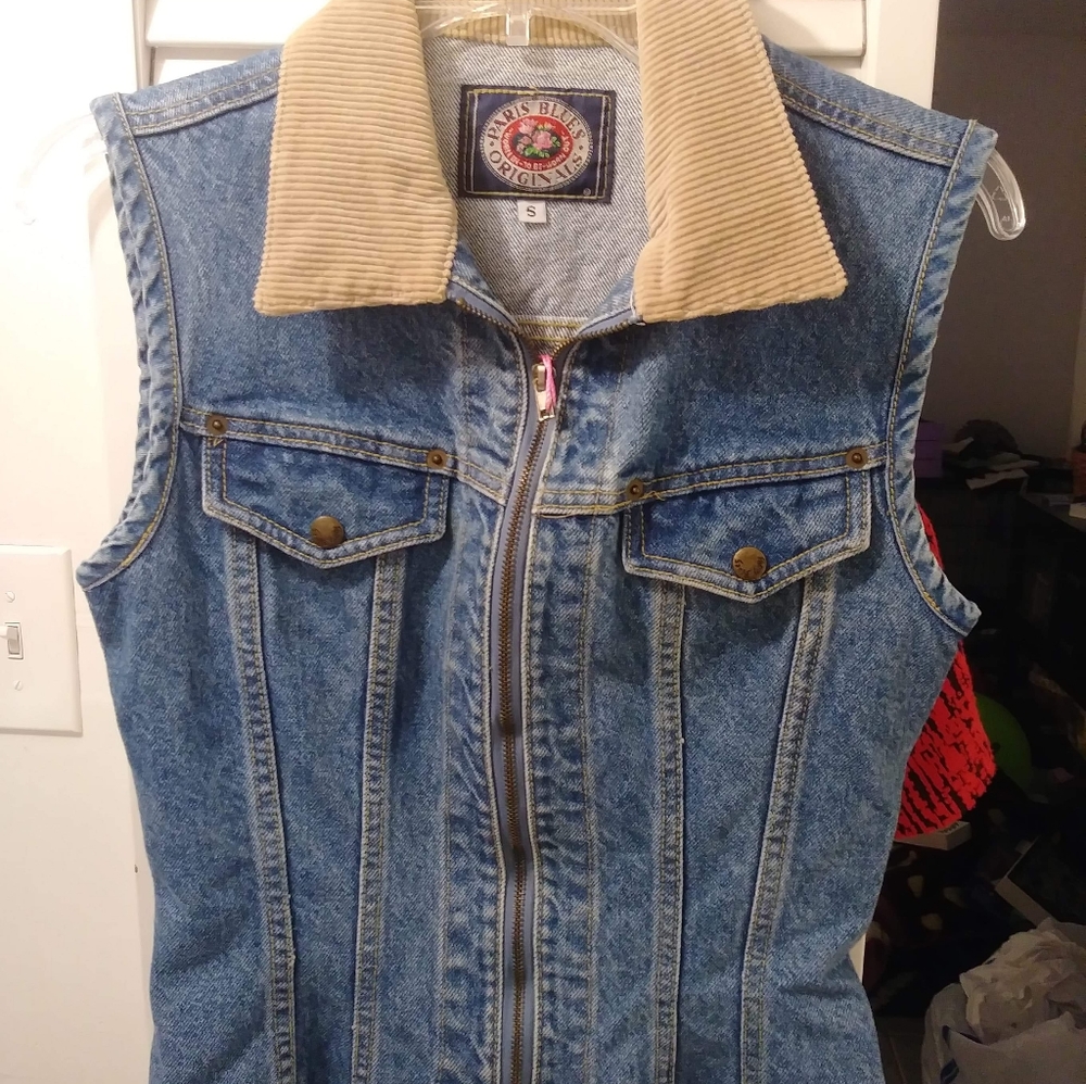 Paris Blues Denim Vest w/ Corduroy Collar